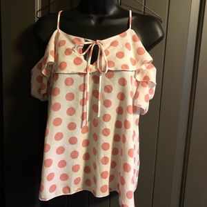 Vivace Sheer Cold Shoulder Polka Dot Strap Top